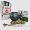 Iguazu Blue ceramic gourd and Cruz De Malta yerba mate bundle (1 lb/500 g)