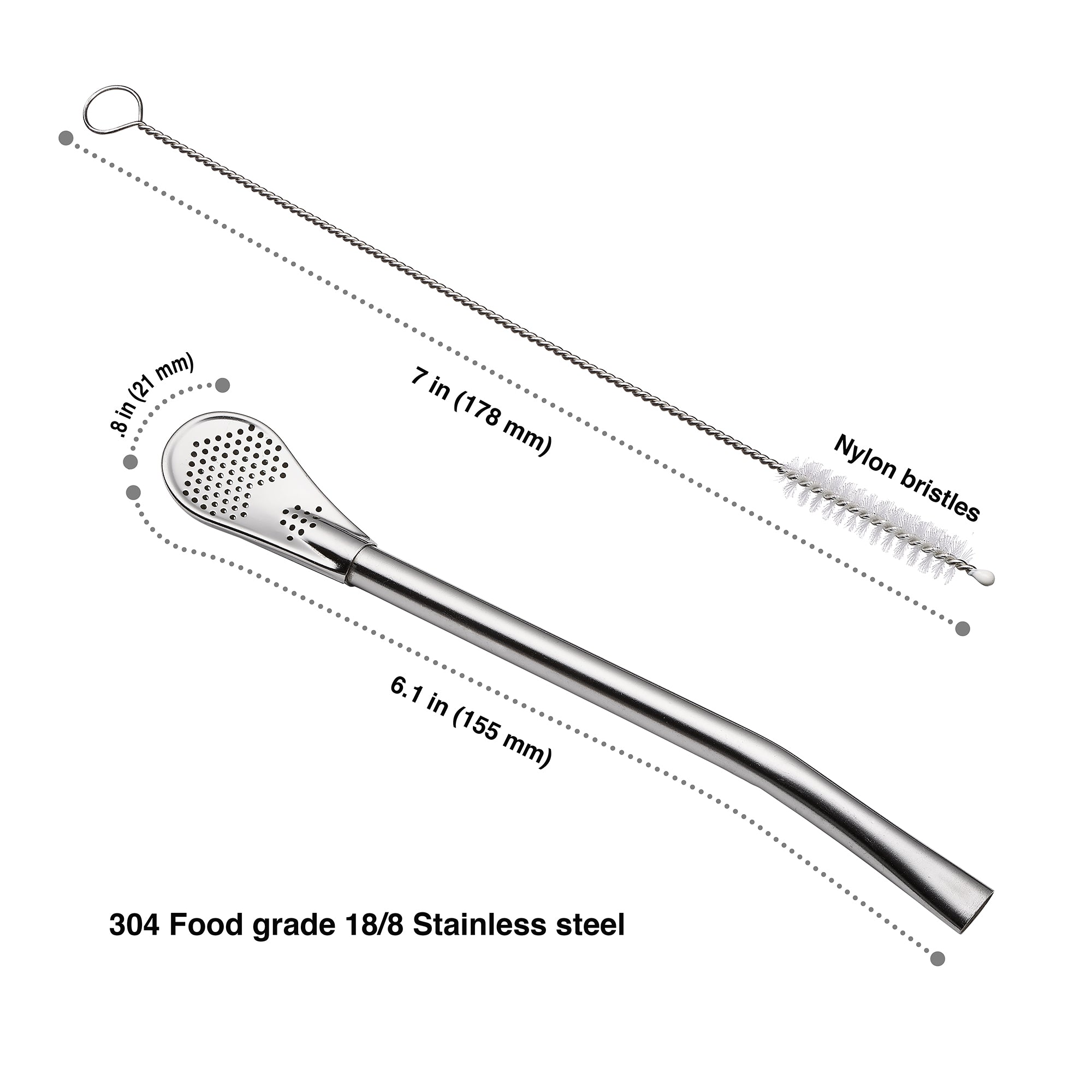 Bombilla and cleaning brush stainless steel 6in bombilla