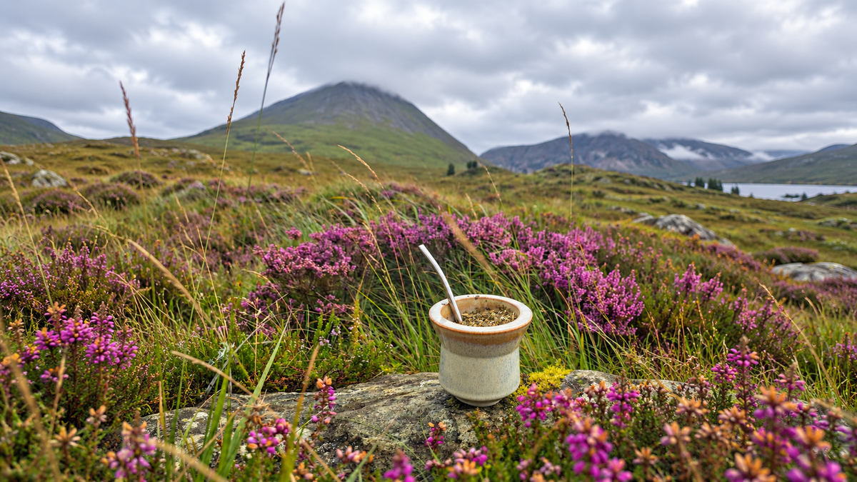A single wildflower in the swirled green, blue, purple, and warm tan colors of the Iruya glaze.