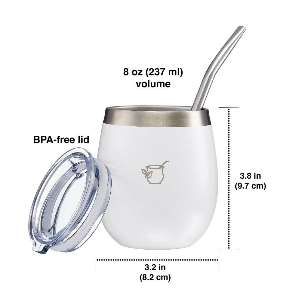 HQ Stainless Steel Set - Yerba Mate Bag + Gourd Cup (White) & Bombilla