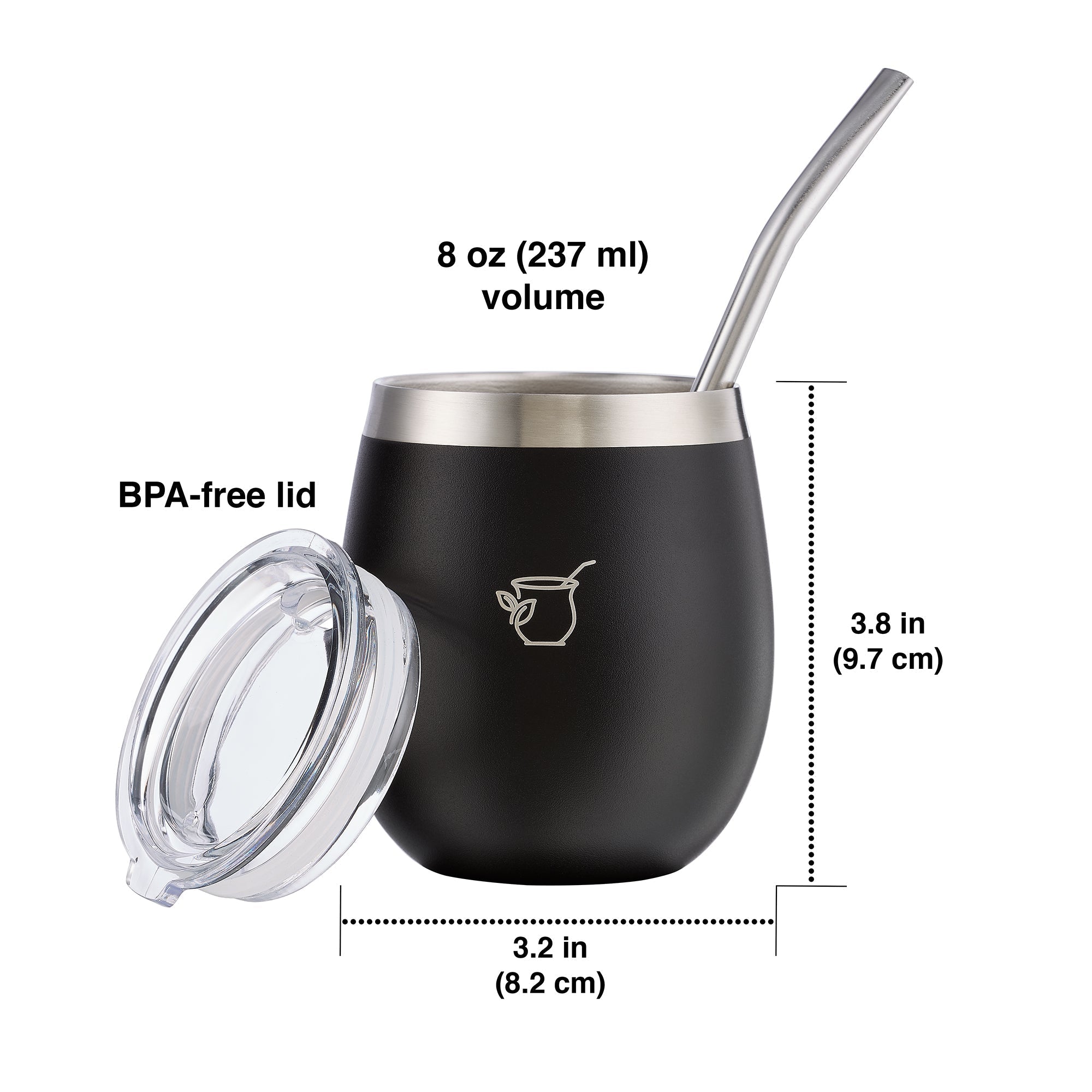 Yerba Crew stainless steel mate gourd with BPA free lid and bombilla