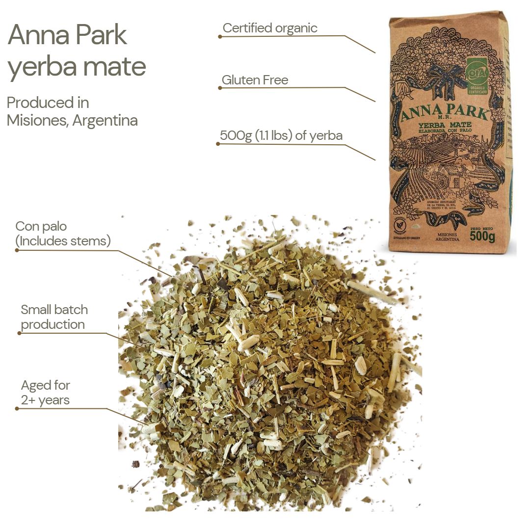 Anna Park product details con palo and small batch yerba mate.
