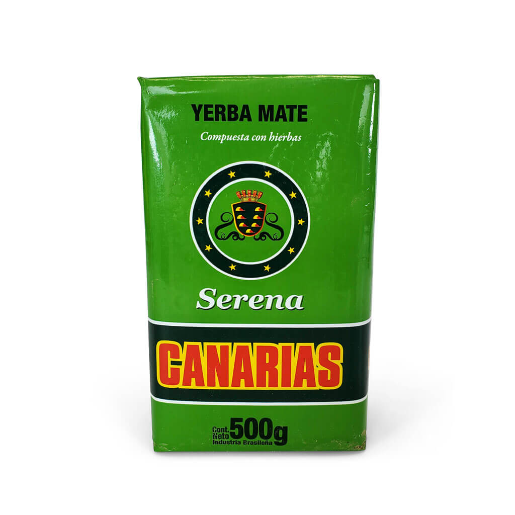 Canarias Serena green bag with a blend of yerba mate, mint, passion fruit, and linden flowers