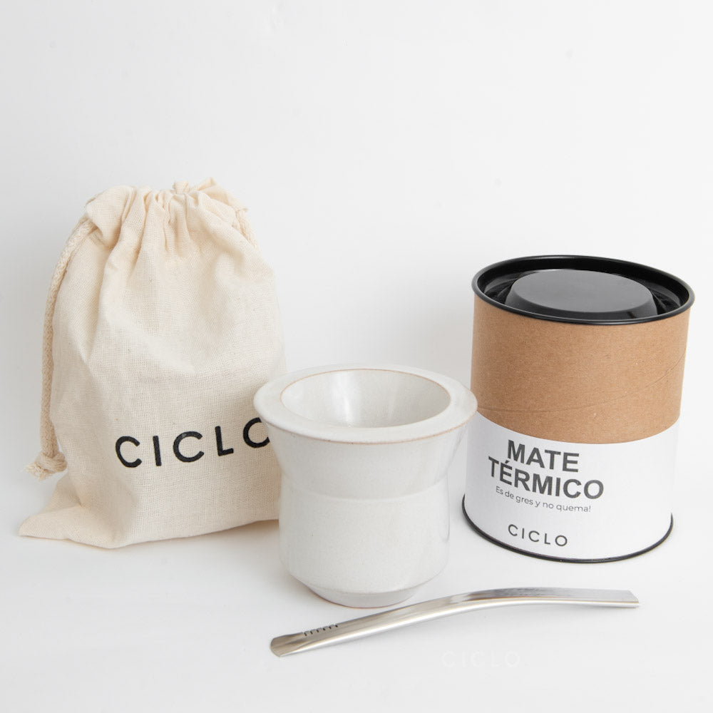 Chaltén White Insulated Ceramic Mate Gourd