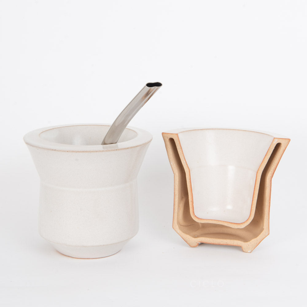 Chaltén White Insulated Ceramic Mate Gourd