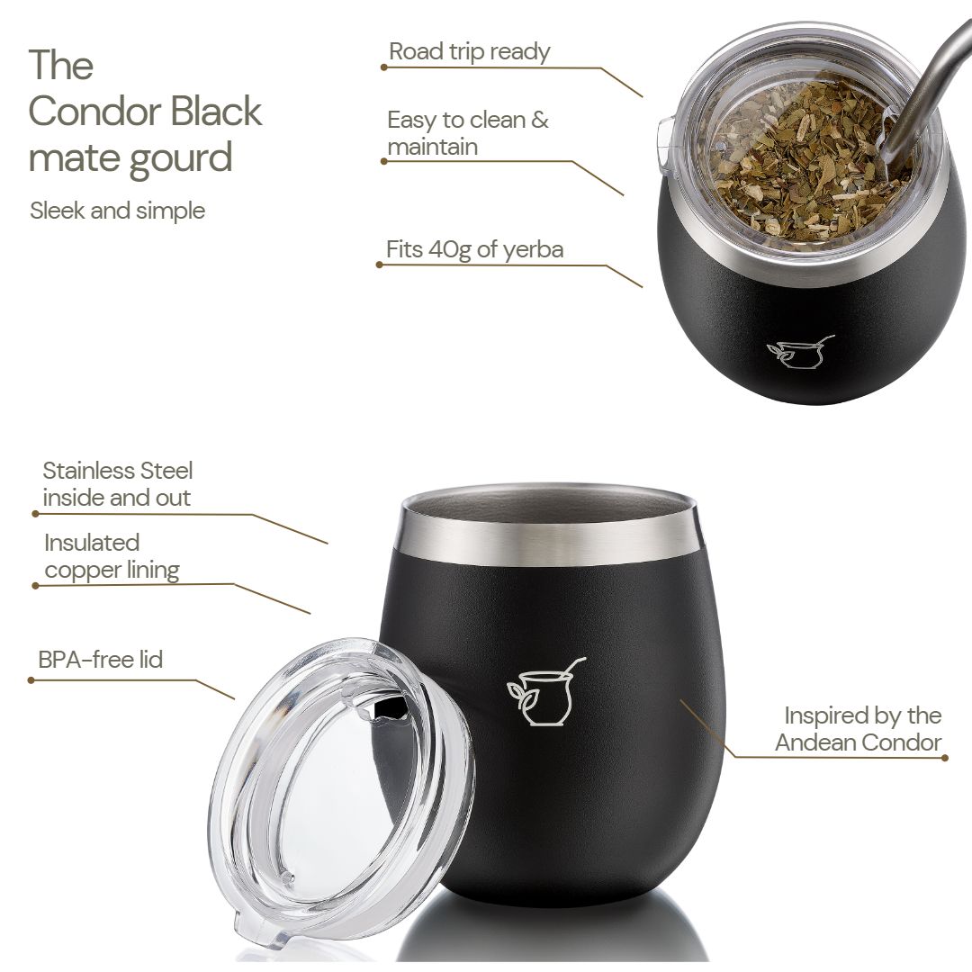 Novomates Yerba Mate Kit and Yerba Container - Double Wall Glass Yerba Mate  Cup with Stanley Steel Bombilla Mate - Yerba Mate Cup and Bombilla Set 