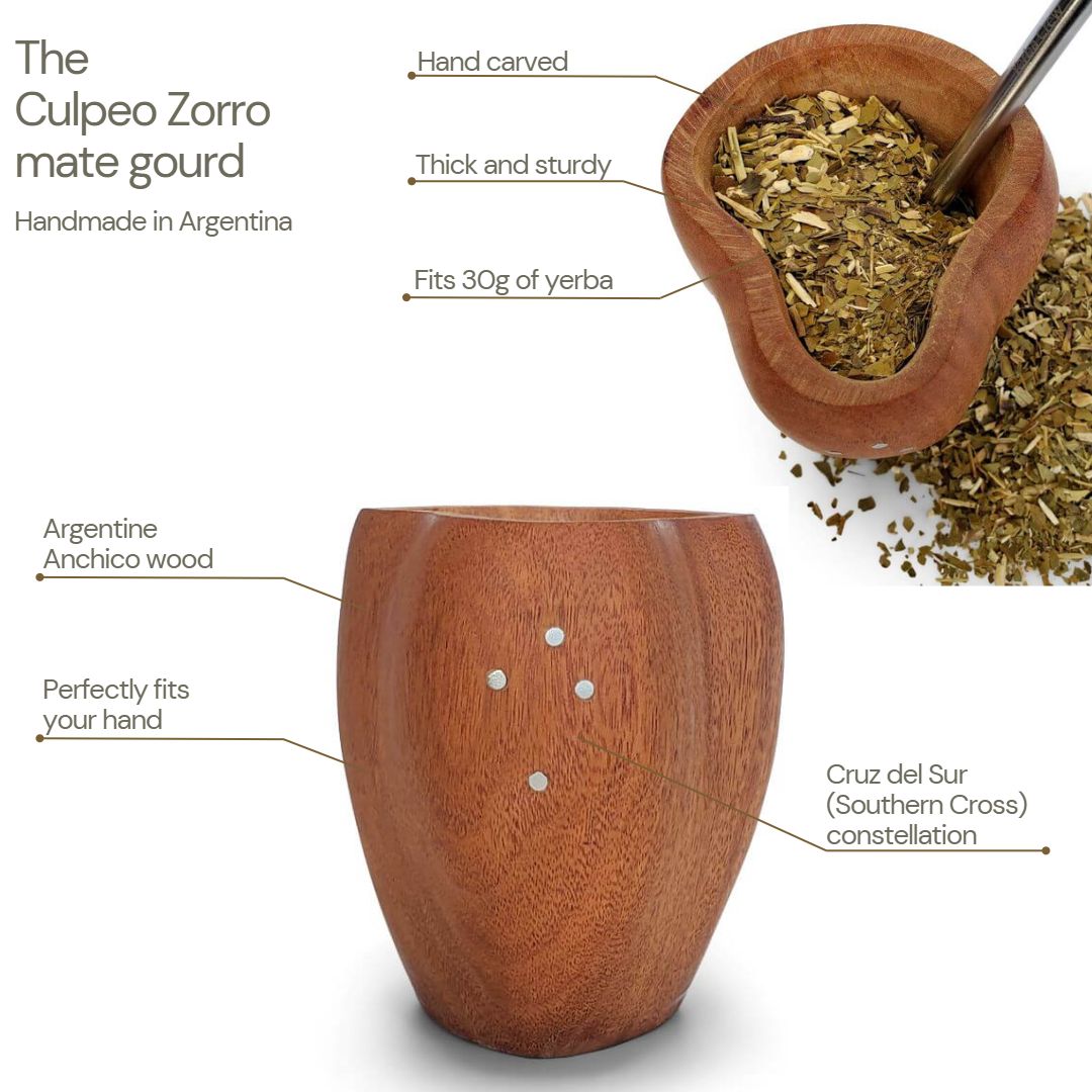 Culpeo Zorro handmade mate gourd benefits and characteristics. Made in Argentina