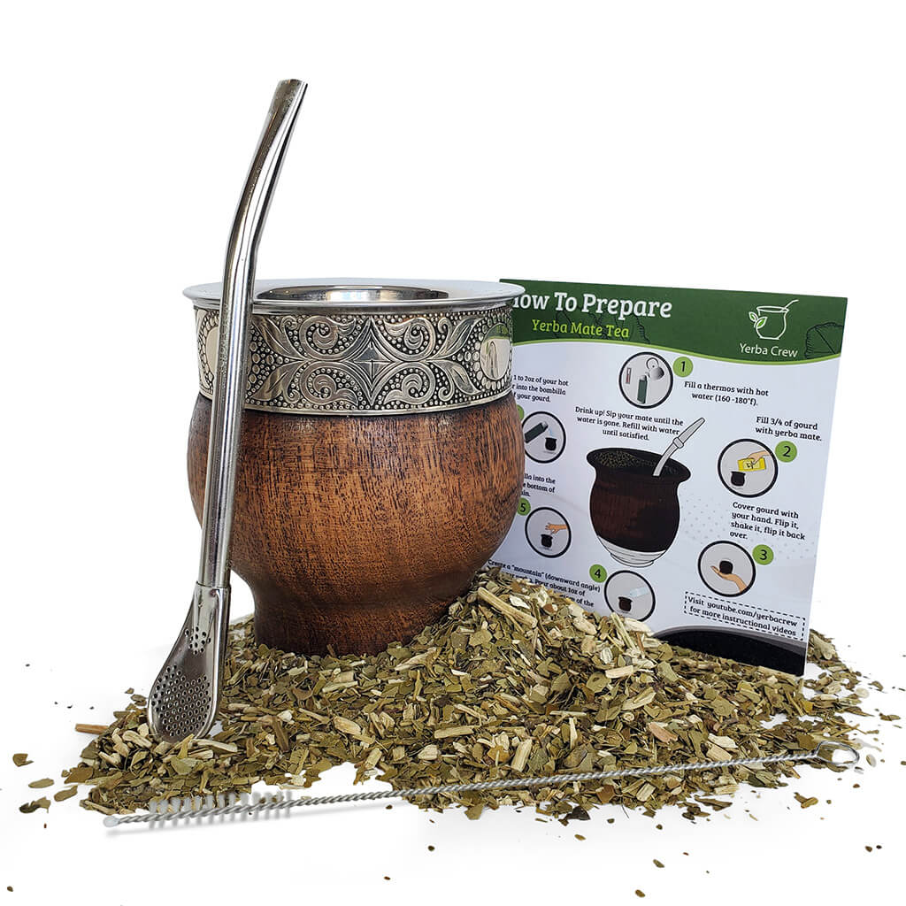 Yerba Crew Estancia wooden imperial mate gourd with bombilla starter kit