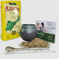 Iguazu Blue ceramic gourd and Playadito yerba mate bundle (1 lb/500 g)