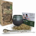 Iguazu Blue handmade ceramic mate gourd with organic Anna Park yerba mate. 