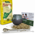 Iguazu Blue ceramic gourd and Playadito yerba mate bundle (1 lb/500 g)