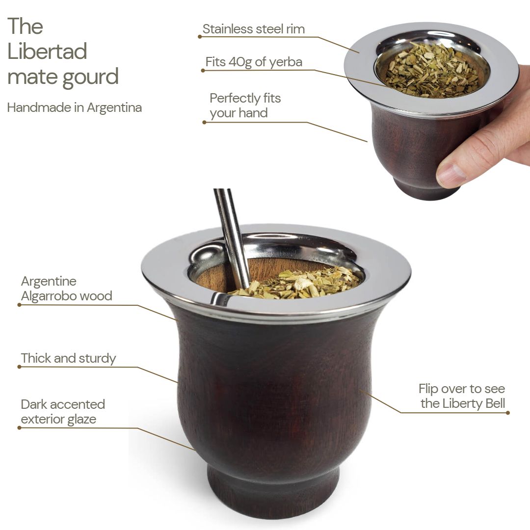 Libertad wooden gourd and Cruz de Malta 500g yerba mate bundle