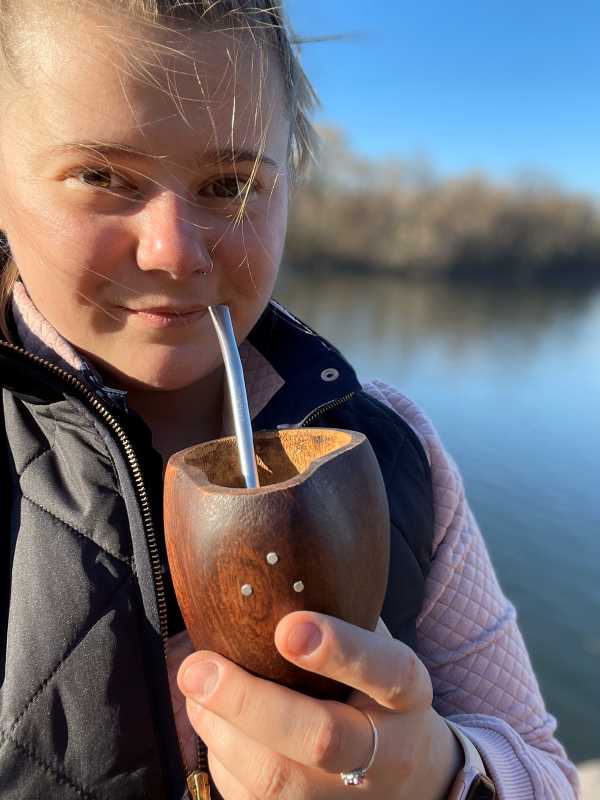 Drinking yerba mate at the lake