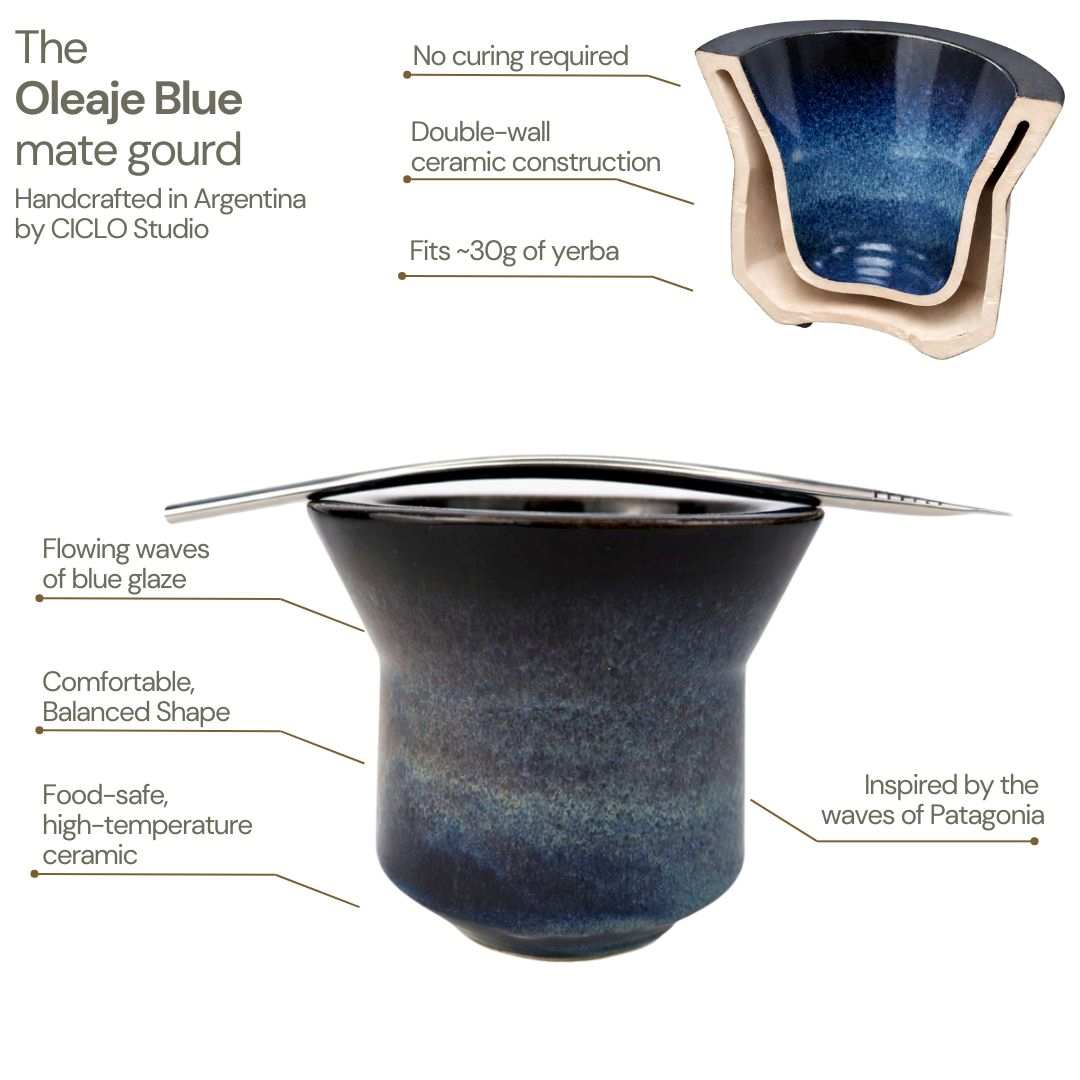 Oleaje Blue Limited Edition Insulated Ceramic Mate Gourd