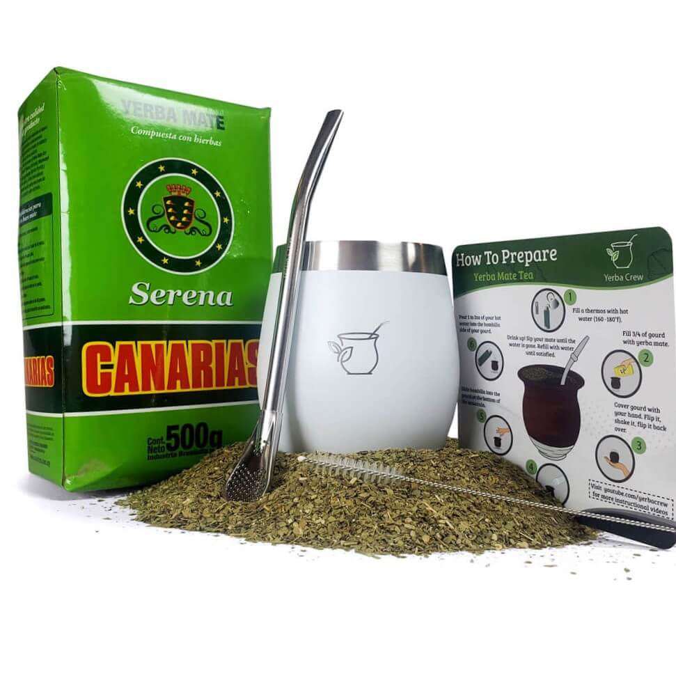 Canarias Serena Uruguay yerba mate with white mate gourd