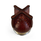 Bottom of a custom leather and stainless steel gourd