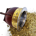 Side view of the stamped yerba mate gourd with gold colored rim