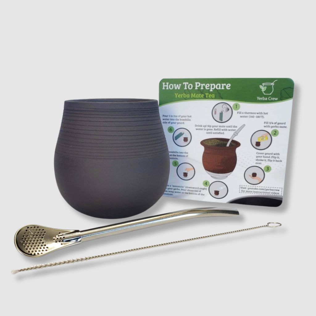 Torre Grey stoneware mate gourd set