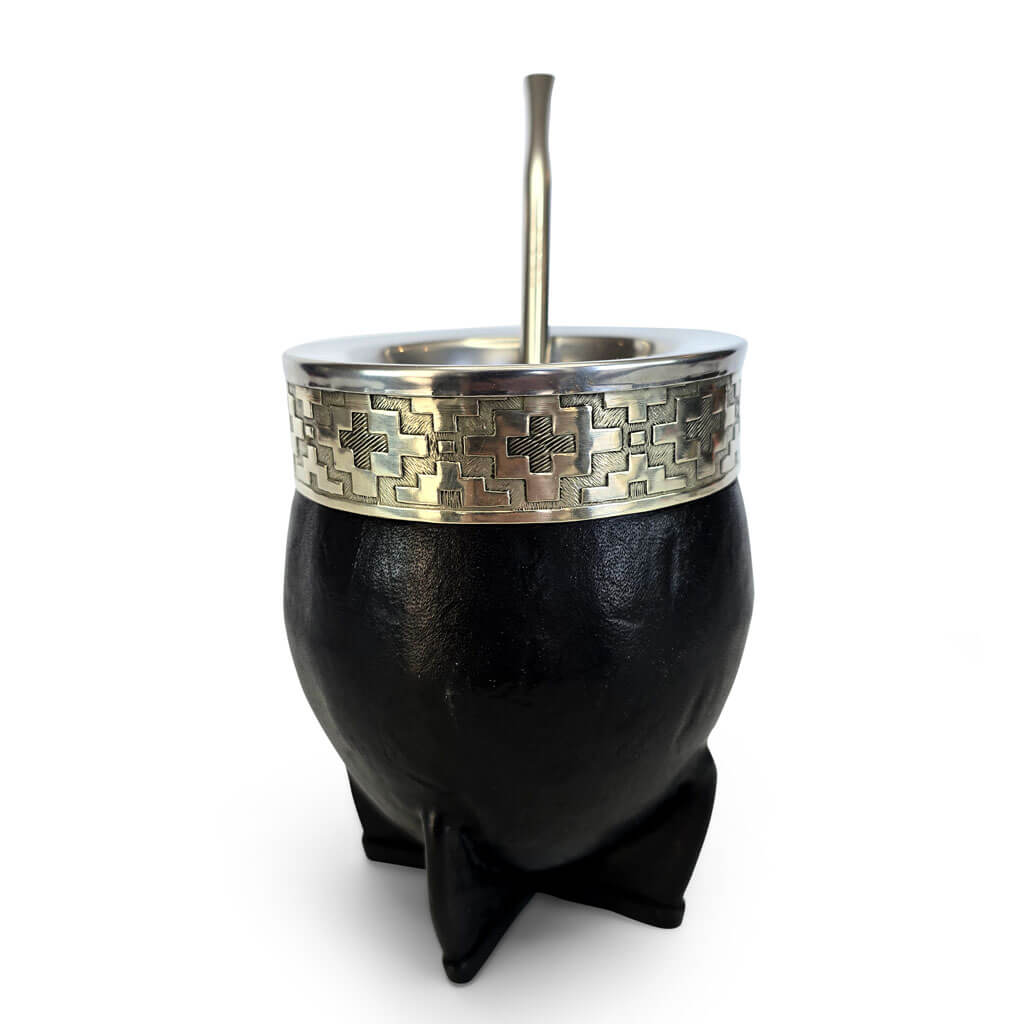 Black leather mate gourd with bombilla