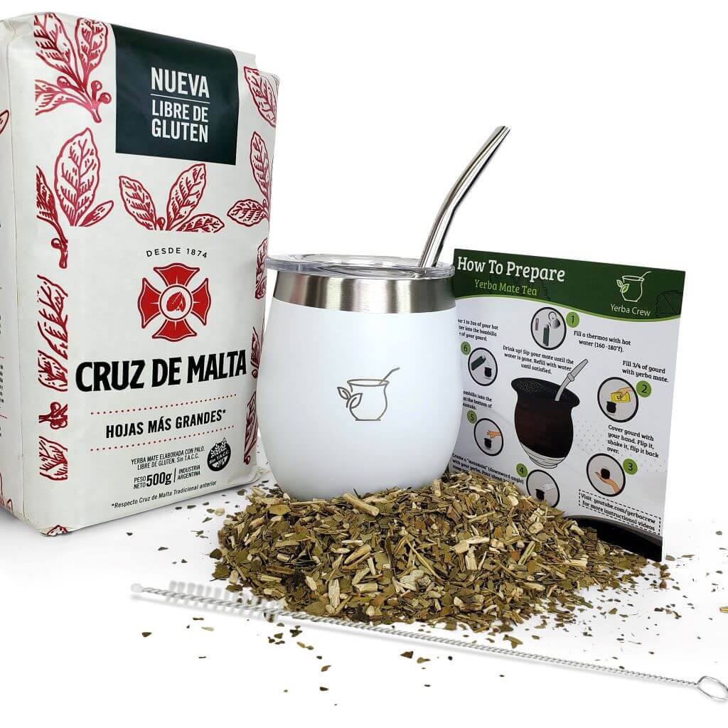 Starter yerba mate bundle with white mate cup and Cruz de Malta