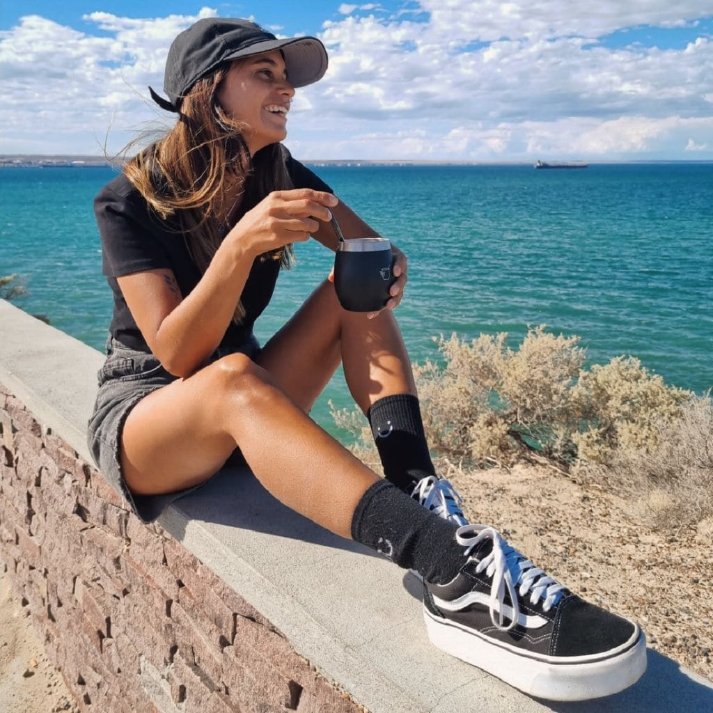 Drinking yerba mate at the beach