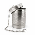 Stainless steel Ballena cold brew infuser with its lid tilted open and chain draped to the side, on a white background.
