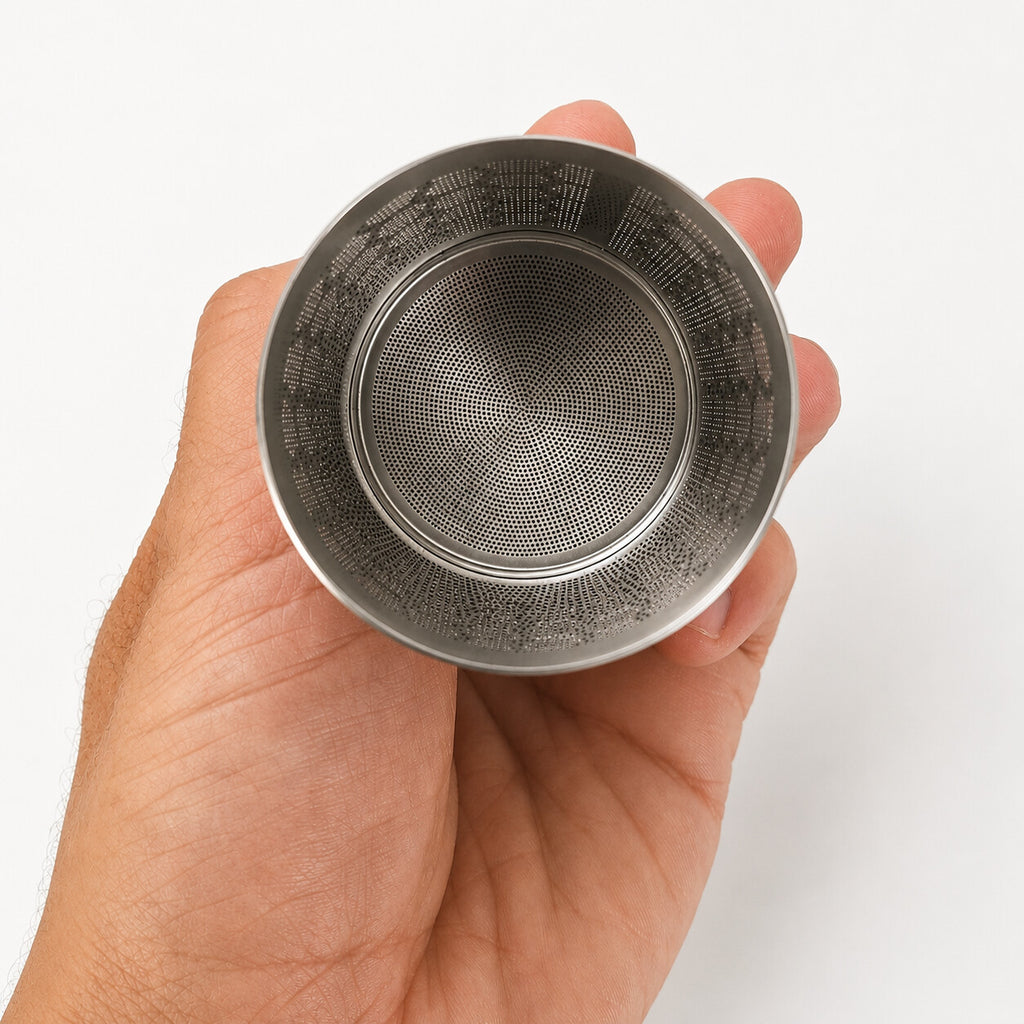 Top-down view of the Ballena infuser showing the fine mesh screen inside.