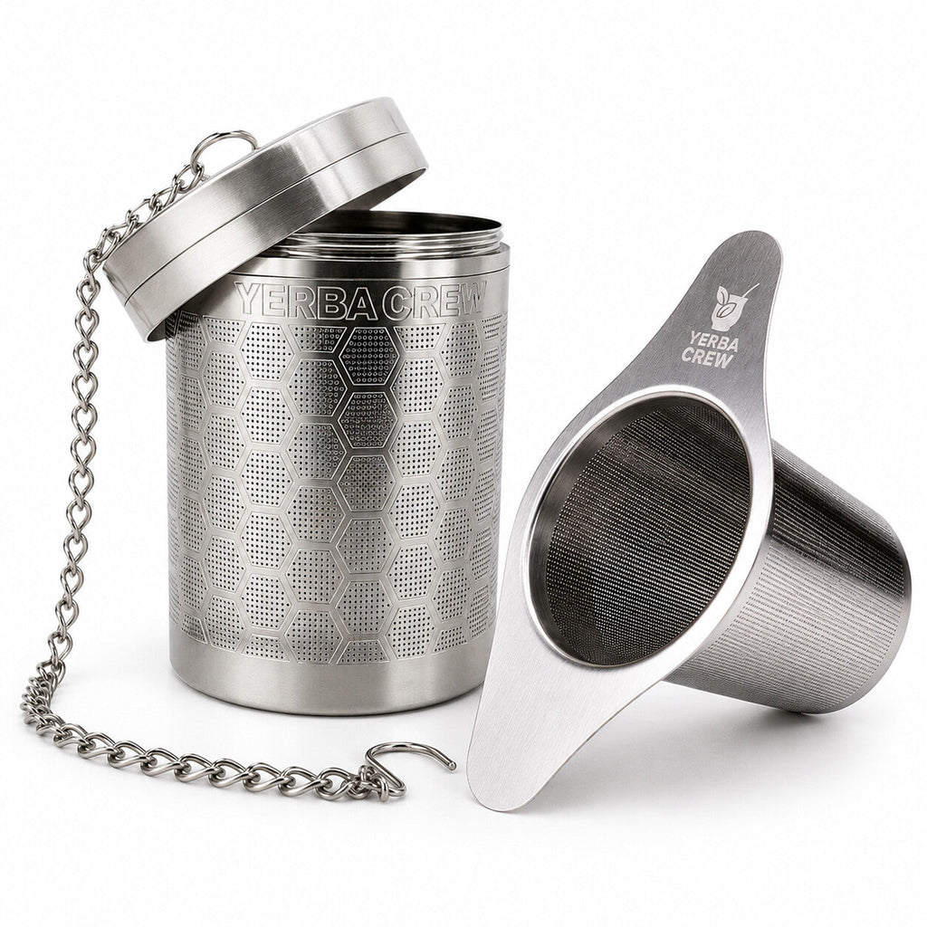 The Ballena and Flamenco stainless steel infusers together on a white background.