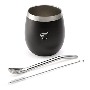 Yerba mate cup with stainless steel bombilla and cleaning straw