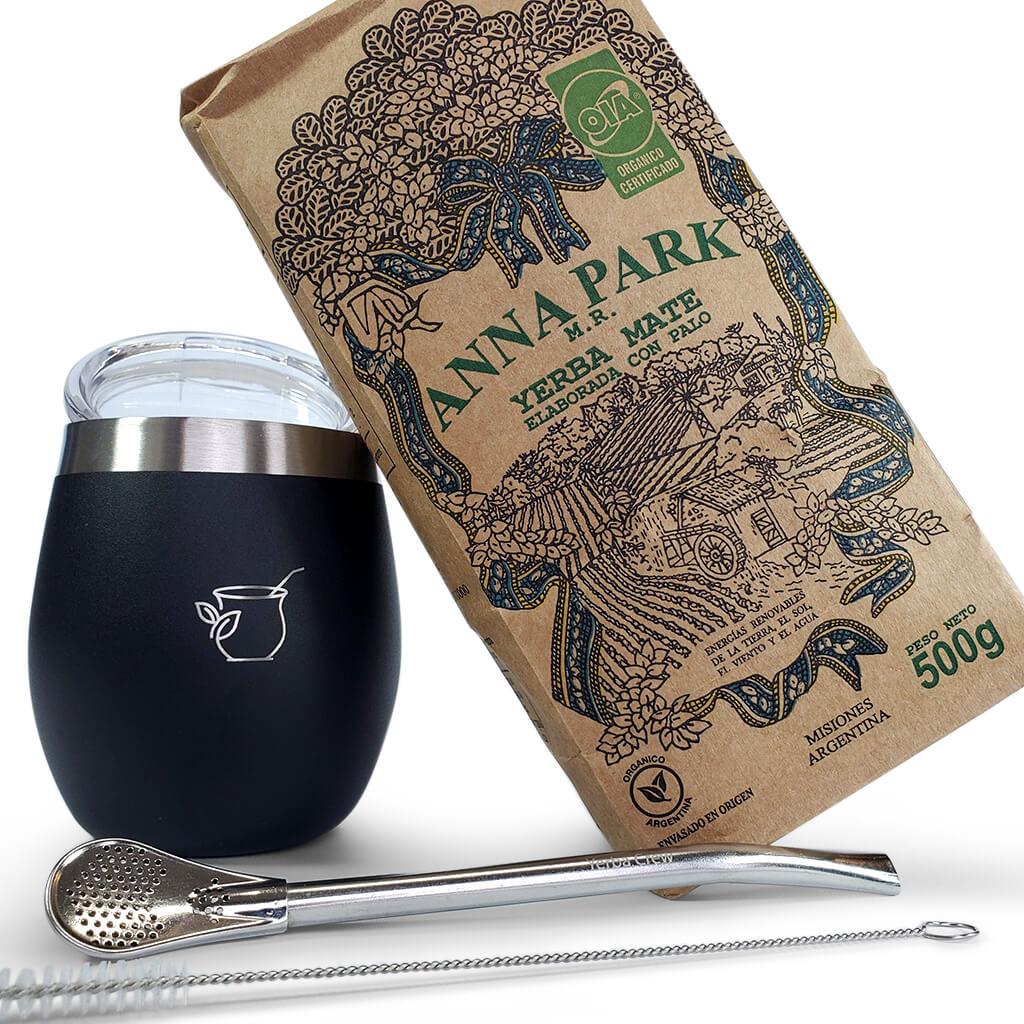  Complete Yerba Mate Kit - Includes Mate Cup, Straw (Bombilla),  1L Thermos, Leather Bag and a gift (Guarda Pampa Keychain) - Yerba Mate  Gourd Set (Leather & Glass Mate Set, White