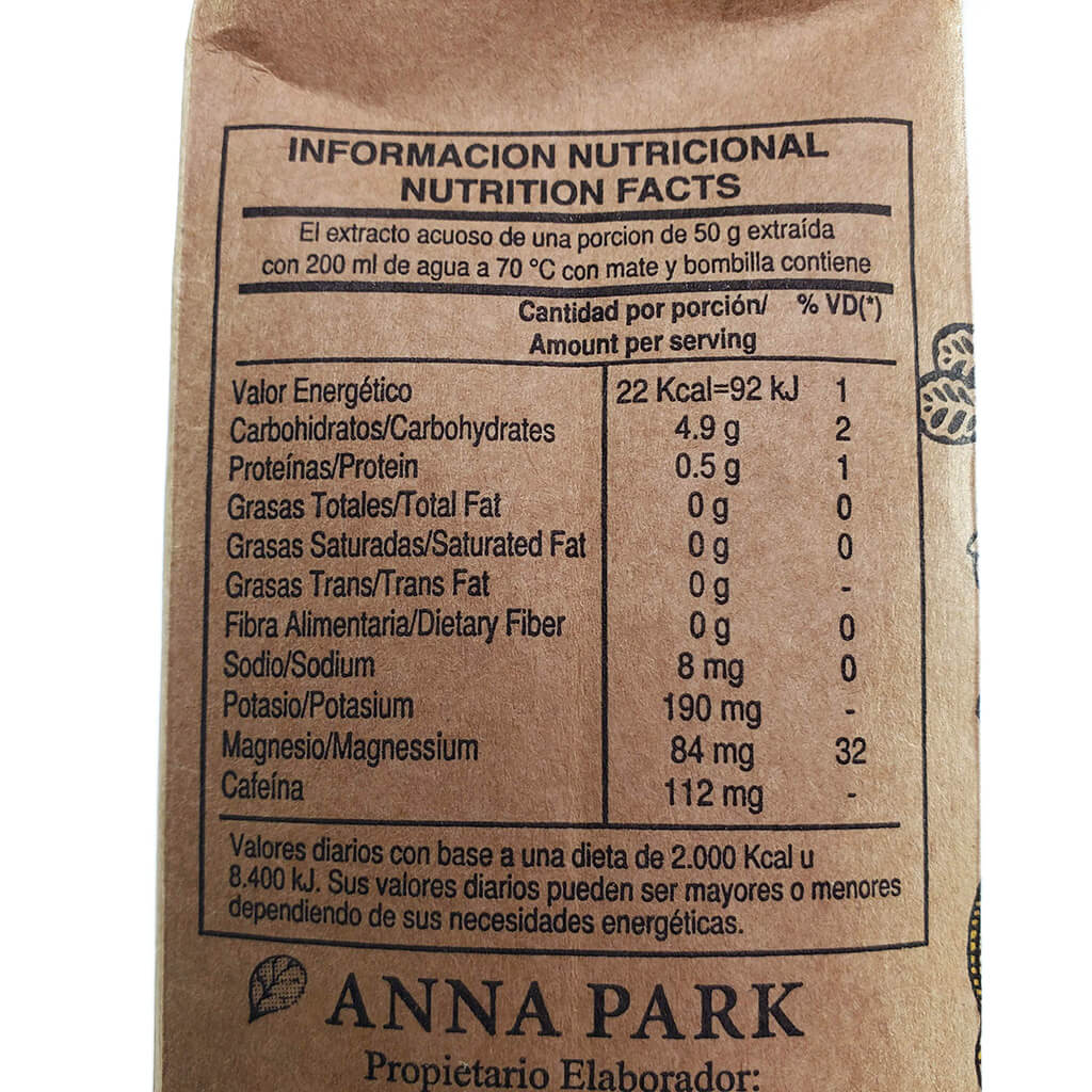 Anna Park nutritional facts and calories organic yerba mate