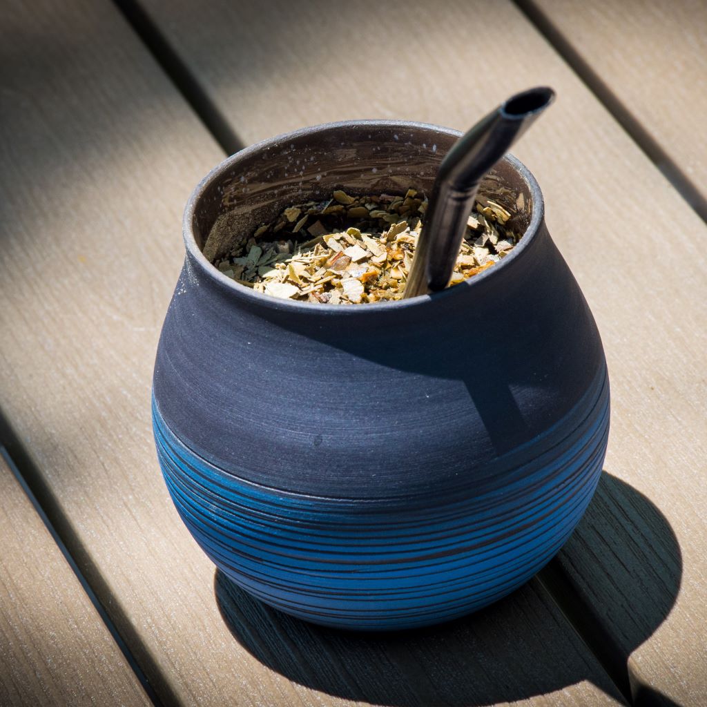 Yerba Crew Azul Orbita blue porcelain ceramic handmade mate gourd overhead view philadelphia