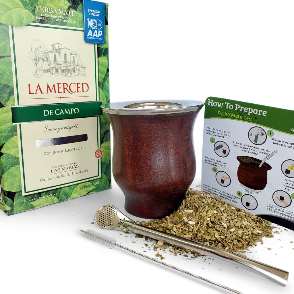 La Merced gluten free yerba mate Las Marias with wooden mate gourd