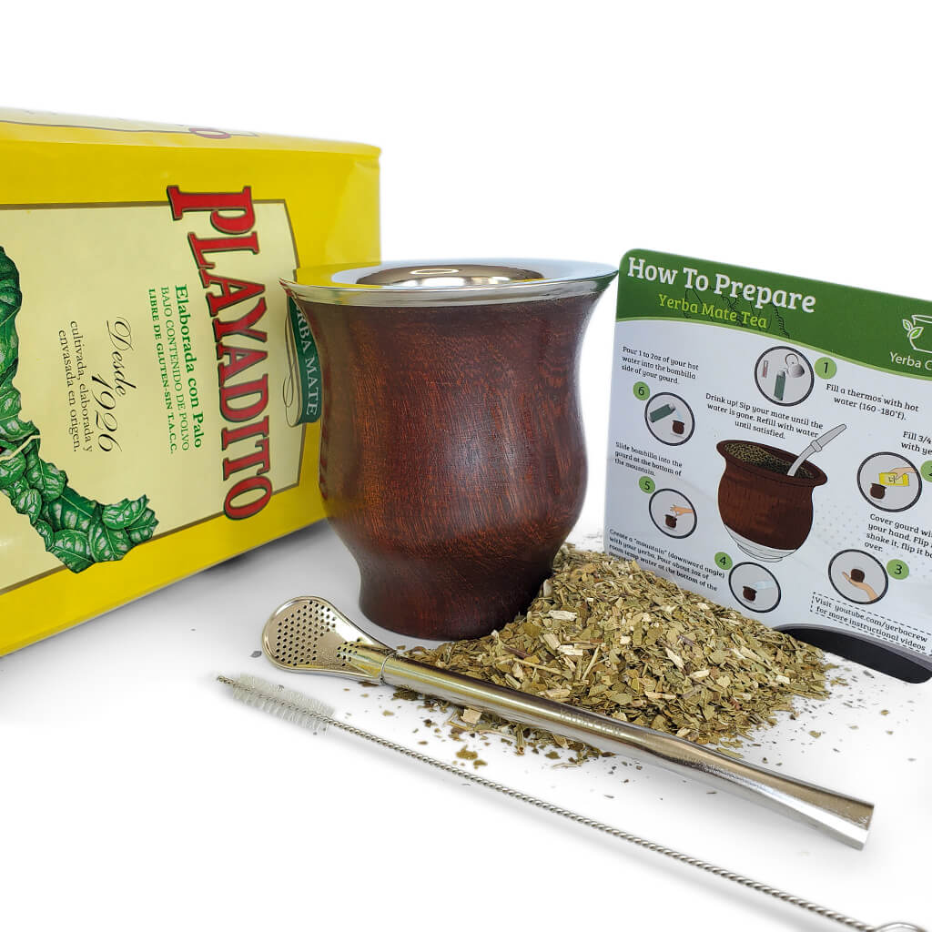 Yerba Crew set with La Libertad handmade mate cup and Playadito 1kg bag