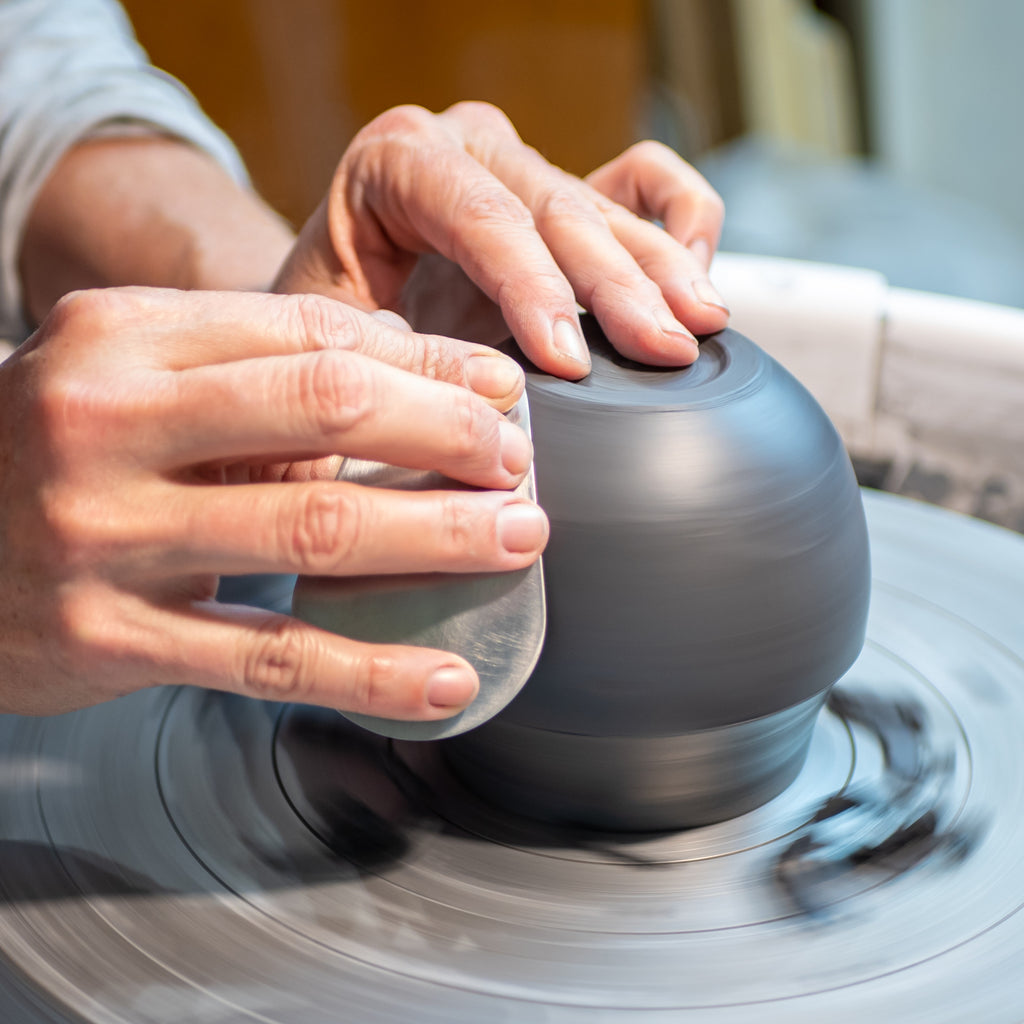 Iguazu Blue ceramic mate gourd turning and shaping