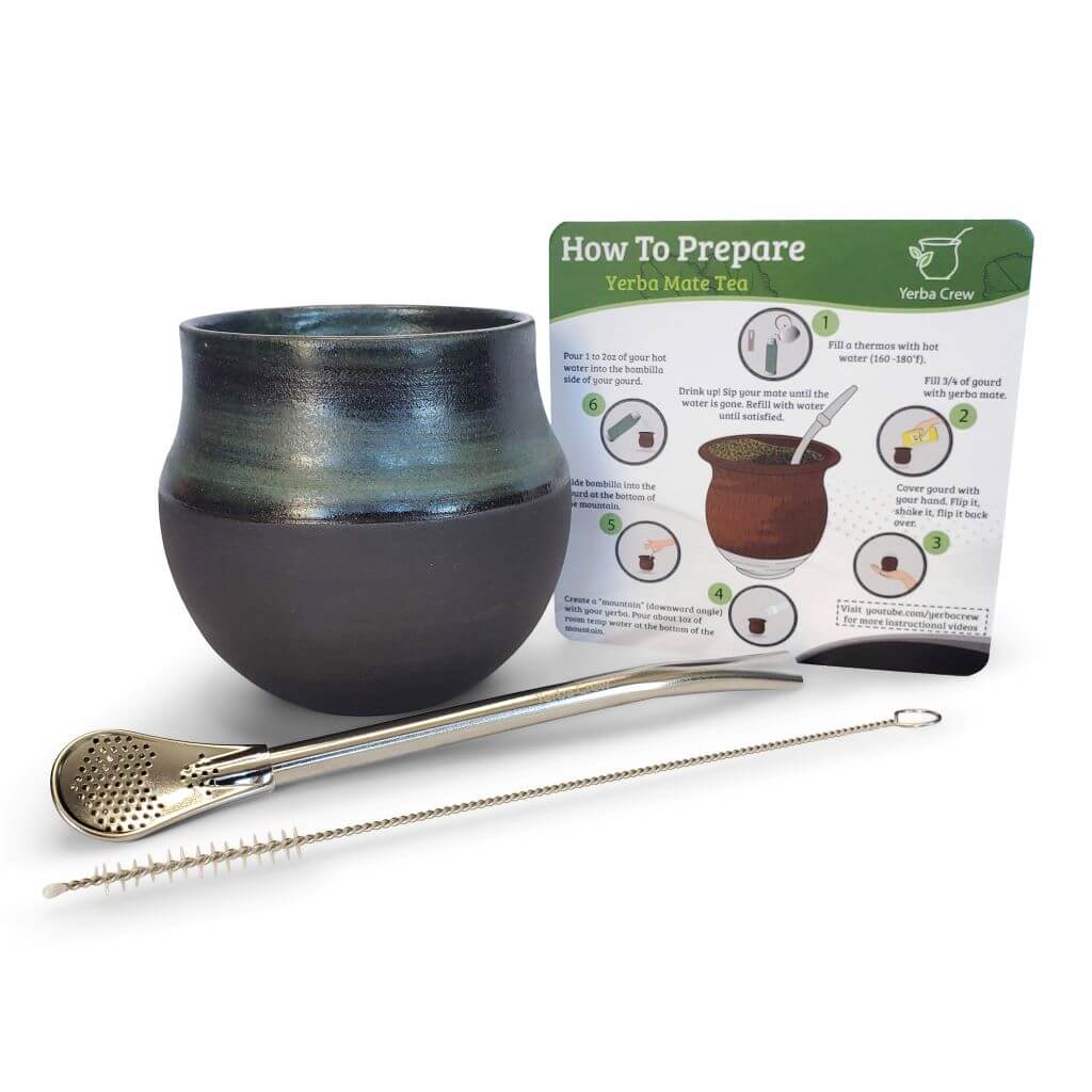 Yerba Crew philadelphia Iguazu Blue handmade ceramic mate cup with bombilla and cleaner