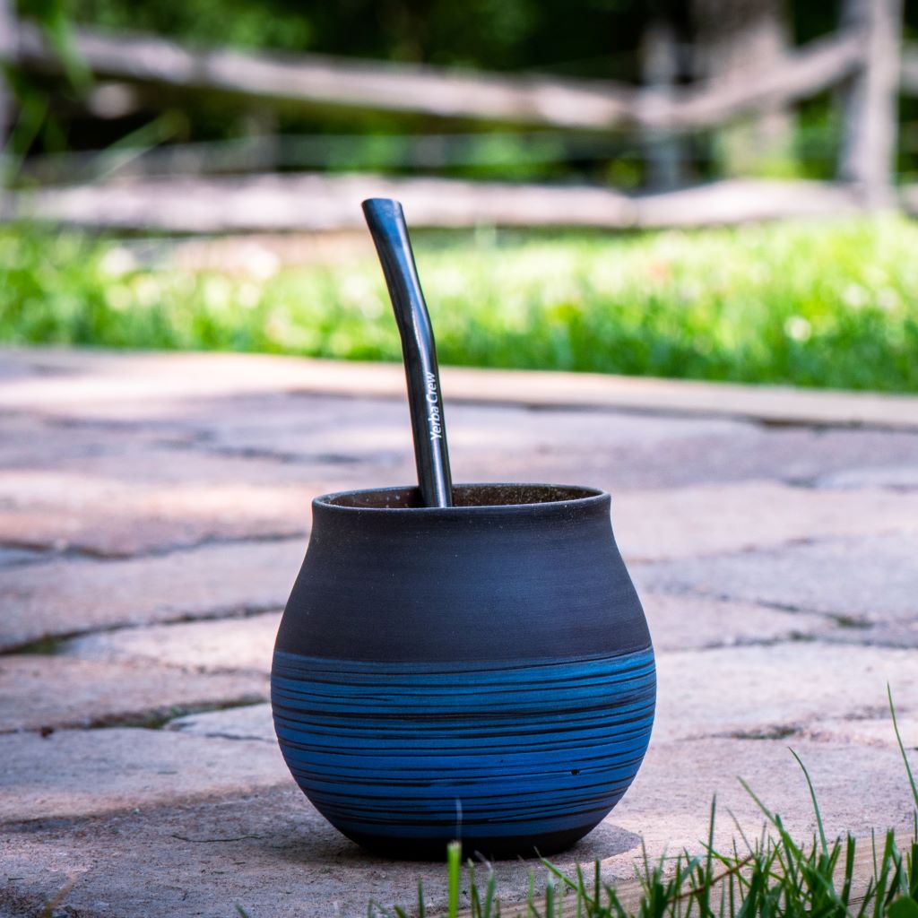 Yerba Crew Azul Orbita blue porcelain ceramic handmade mate gourd
