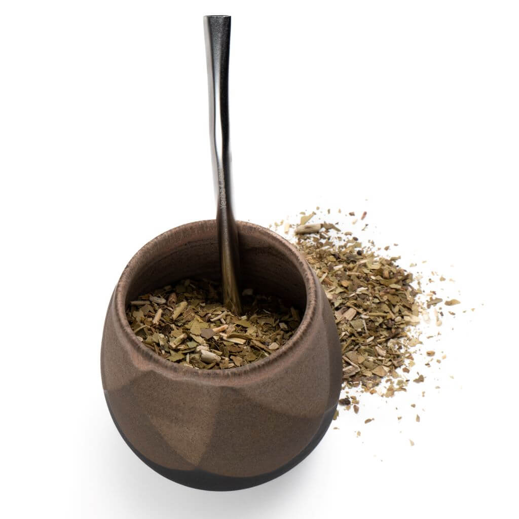 Yerba Crew Puma gold handmade mate gourd with yerba leaves