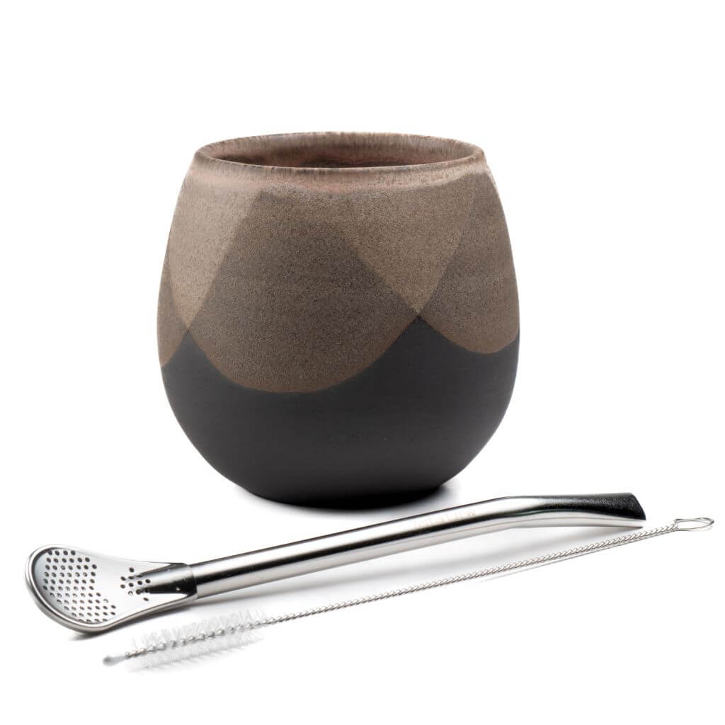 Puma Gold mate gourd starter set with stainless steel bombilla and cleaning brush