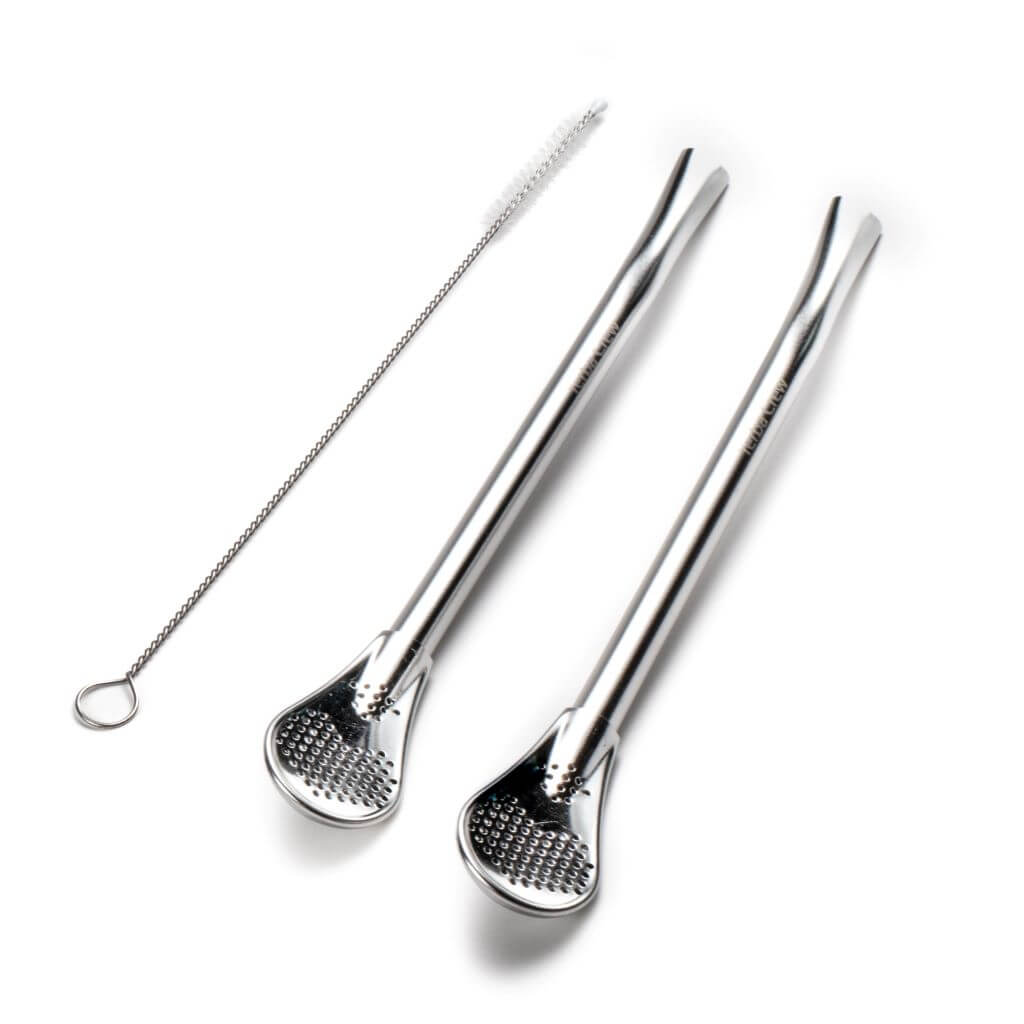 Yerba Crew Stainless Steel 2 pack Bombilla 6 inch food grade with cleaning brush